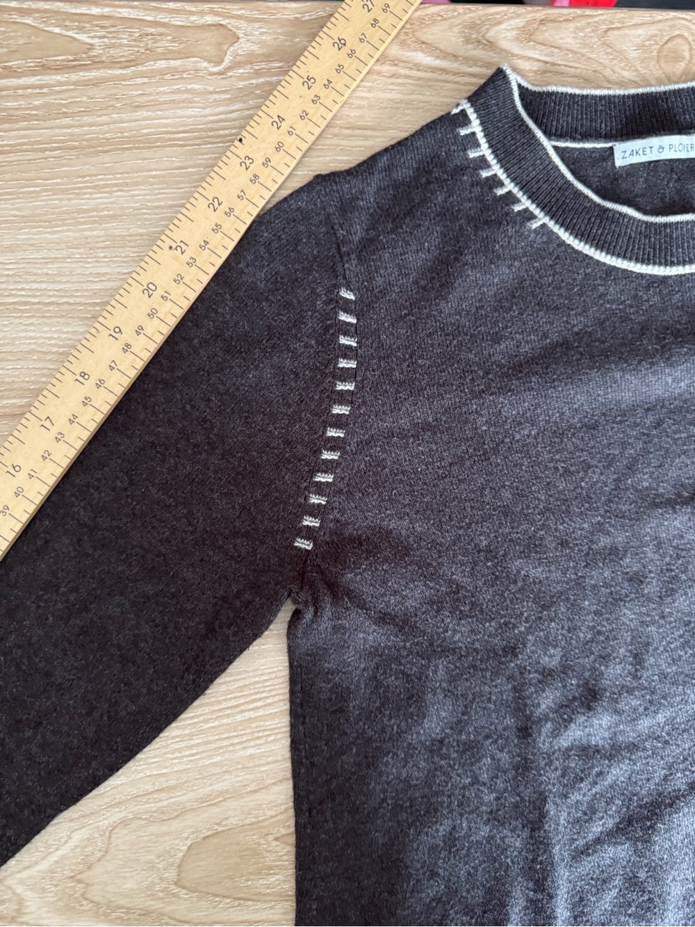 Zaket & Plover XS Charcoal Tic Tac Toe Sweater Cashmere Cotton Crew Fall - Picture 5 of 5